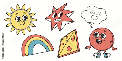 Fun Kids Design Elements: Cartoonish Shapes, Cute Characters & Talking Bubble Faces for Decor Generative AI