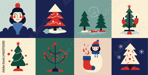 Flat Design Illustration Set Winter Weather Holiday Elements