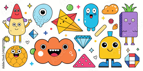 Fun Kids Design Elements: Cartoonish Shapes, Cute Characters & Talking Bubble Faces for Decor Generative AI