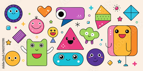 Fun Kids Design Elements: Cartoonish Shapes, Cute Characters & Talking Bubble Faces for Decor Generative AI