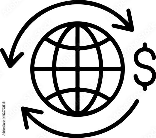 Global financial exchange with circulating arrows and dollar sign icon