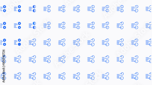 Vector  illustration showing a pattern of wind icons with varying intensity and cloud formations in blue color