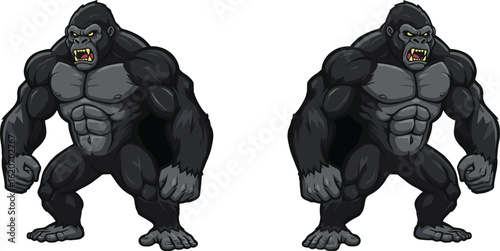 Angry cartoon gorilla with muscular body – strong beast character roaring in aggressive stance, perfect for comics, mascots, and animations