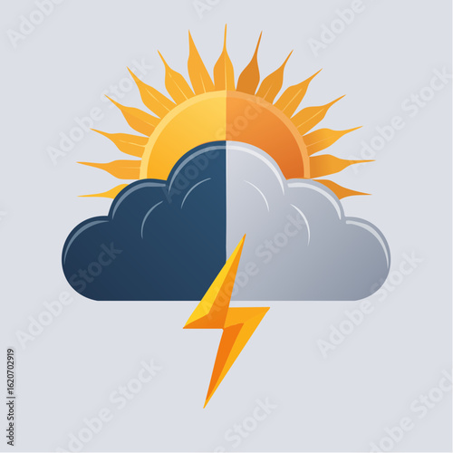 Stress und Lösung – Symbolhafte Illustration mit Wolke, Blitz und Sonne
