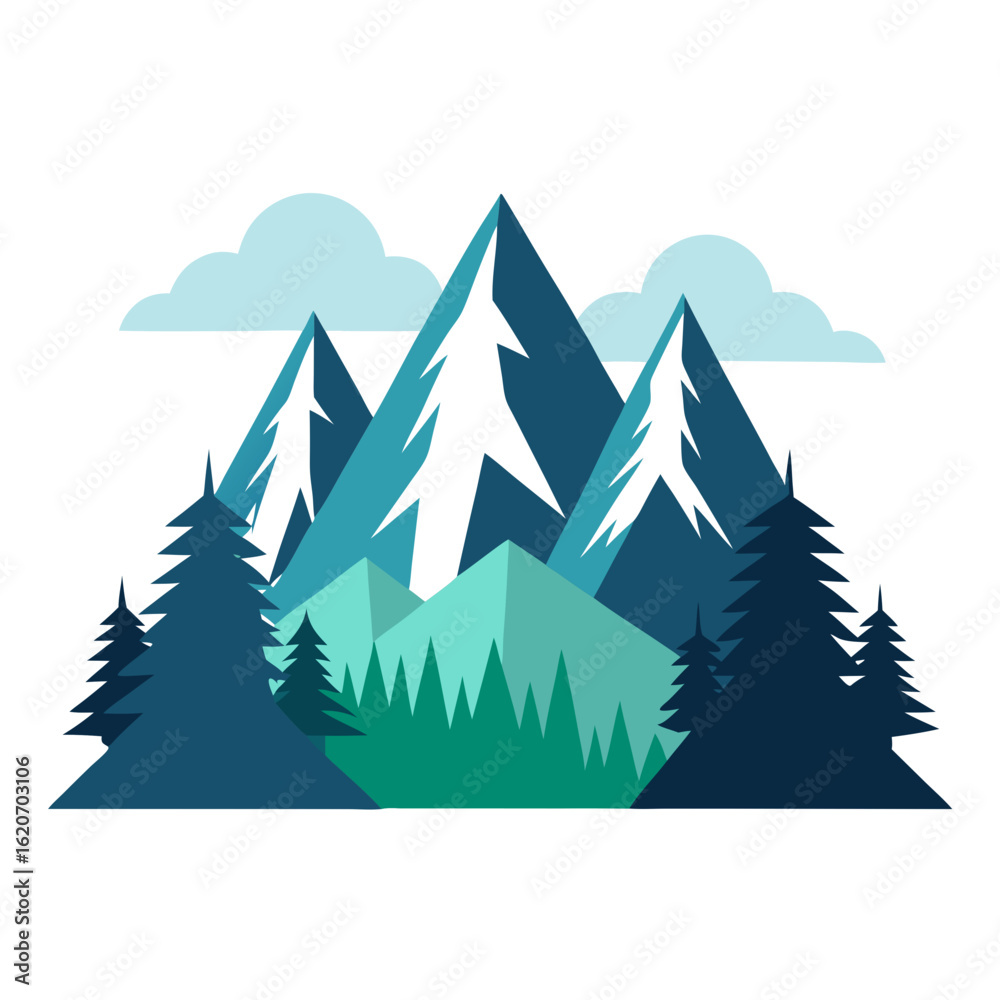 Obraz premium minimal-mountain-peaks-and-pine-trees---white-back (1)