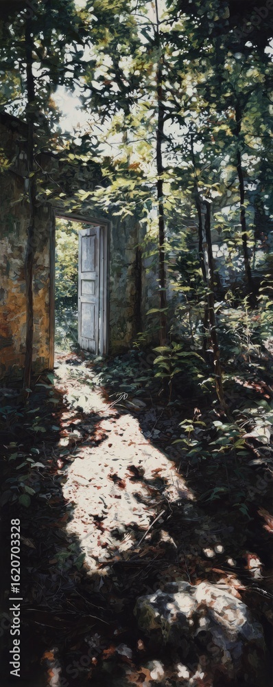 Fototapeta premium Sunlit Path Through Ruined Walls