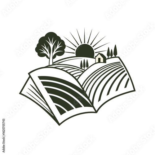 Open Book Illustrating Village Life – Symbol of Rural Stories, Culture, Simplicity, and Heritage; Perfect for Educational Campaigns, Folk Literature, Community Projects, and Traditional Lifestyle Conc