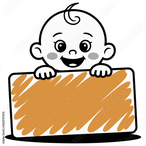 A cute baby holding a blank sign transparent png vector