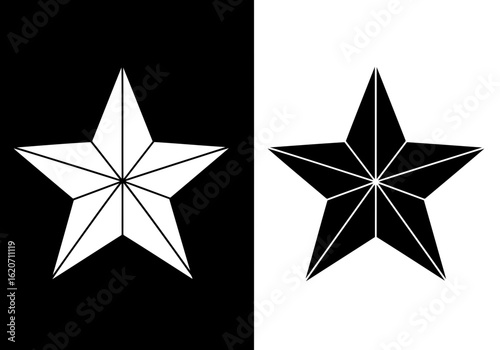 Vector art of two contrasting fivepointed stars, one white on black and one black on white