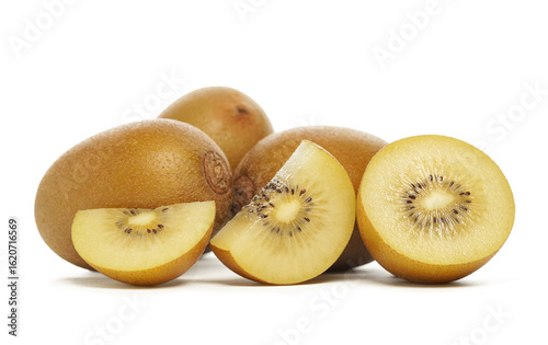 Kiwi Fruit Gold Sliced Isolated On White Background