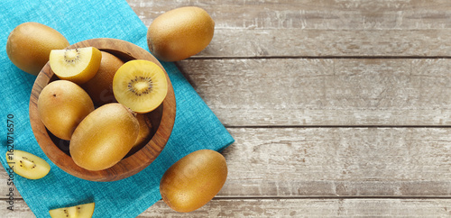 Kiwi Gold Yellow Fruit Wooden Bowl Top View