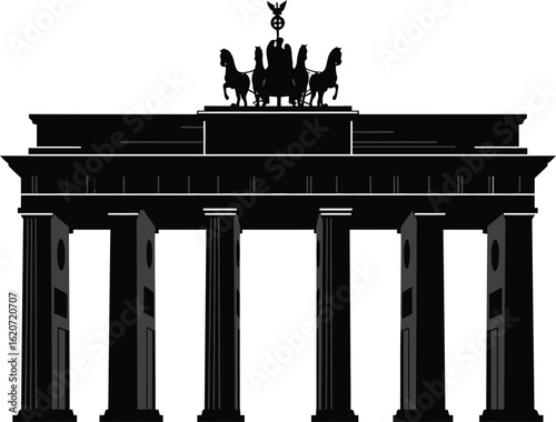 High-Definition Solid Black Silhouette of The brandenburg gate with Perfect Proportions and Sharp Edges black and white with white background flat vector miniimal 