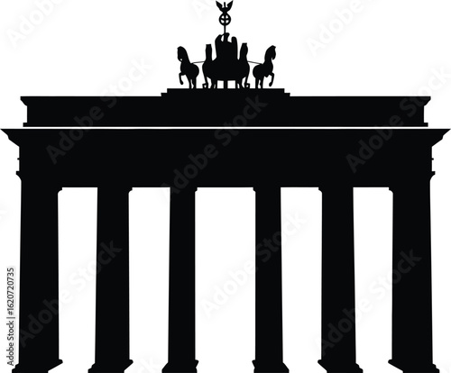 High-Definition Solid Black Silhouette of The brandenburg gate with Perfect Proportions and Sharp Edges black and white with white background flat vector miniimal 