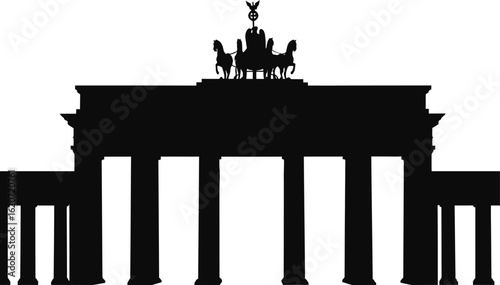 High-Definition Solid Black Silhouette of The brandenburg gate with Perfect Proportions and Sharp Edges black and white with white background flat vector miniimal 