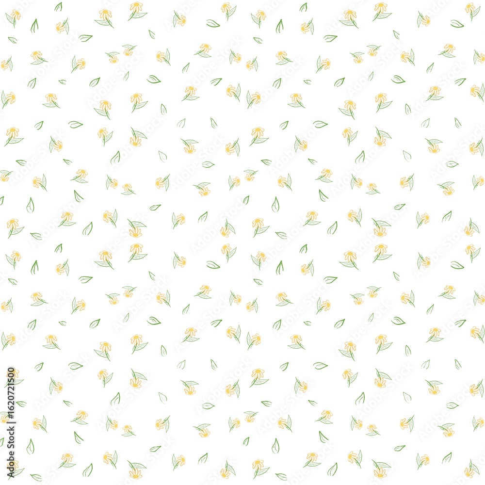 Obraz premium Minimal Leaf Sprig Seamless Pattern – White Background
