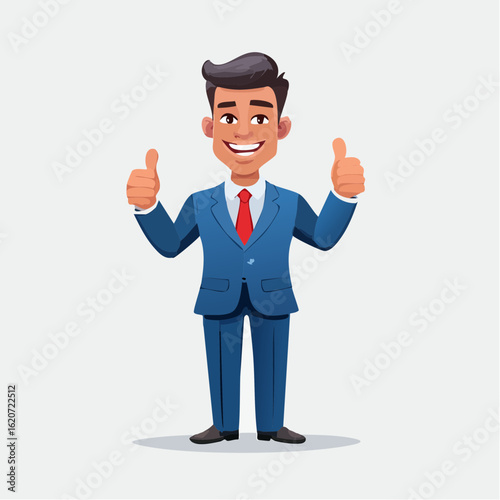 Confident approval: A professional businessman conveys confidence with a double thumbs up, embodying a sense of positive endorsement and achievement.