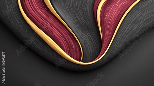 Abstract blend of deep black and maroon with radiant gold waves and subtle regal patterns, creating a mysterious yet noble mood