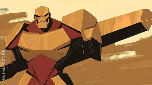 Abstract robot illustration geometric shapes digital painting warm color palette