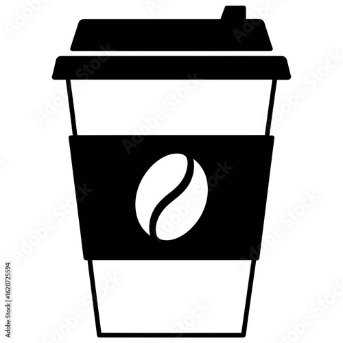 Black and white coffee cup with coffee bean