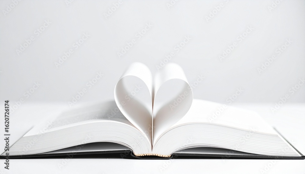 Obraz premium Open Book Forming Heart Shape Pages Love Knowledge Romance.