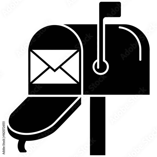 Open mailbox with letter in black and white