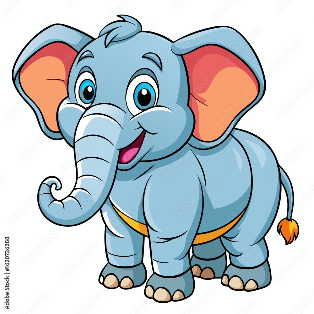 Fototapeta premium A cute cartoon baby elephant smiling in a jungle setting