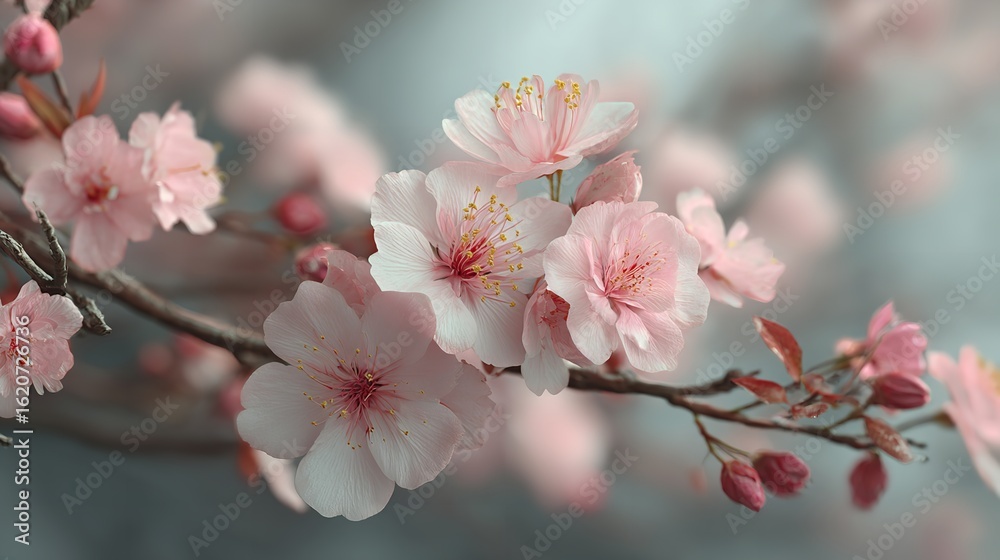 Fototapeta premium Soft Focus Pastel Pink and White Cherry Blossoms