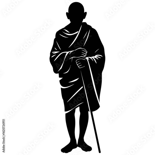 Silhouette of mahatma gandhi with a cane