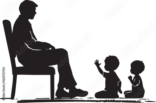 Adult Reading or Teaching to Children Silhouette

