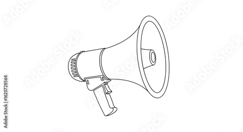 Outline of a megaphone in simple design on white background  