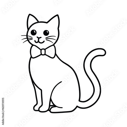 Wallpaper Mural  outline cat with bow cartoon on white background 1 Torontodigital.ca