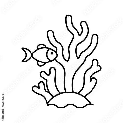  outline coral reef with fish cartoon 