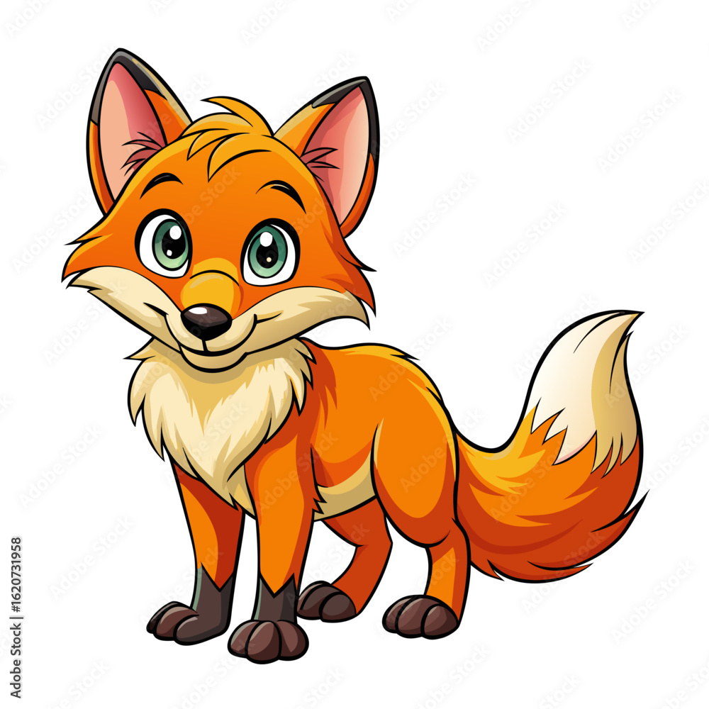 Obraz premium fox, cartoon, animal, vector, illustration, mammal, cat, wild, nature, squirrel, dog, drawing, fur, art, cute, tail, orange, wildlife, fun, baby, funny, forest, red, pet, character