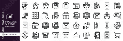 Set of E-commerce and Online Shopping – Digital Store, Cart, Payment, Delivery, Checkout, Mobile Commerce, and Retail Elements
