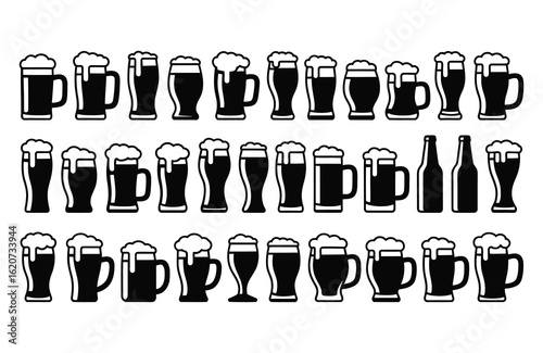 Collection of Beer Glasses and Bottles Icons lager Oktoberfest