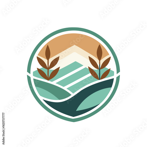 Illustration of a farm landscape with crops isolated on white background
