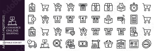 Set of E-commerce and Online Shopping – Digital Store, Cart, Payment, Delivery, Checkout, Mobile Commerce, and Retail Elements