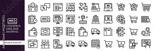 Set of E-commerce and Online Shopping – Digital Store, Cart, Payment, Delivery, Checkout, Mobile Commerce, and Retail Elements