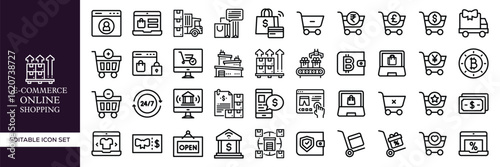 Set of E-commerce and Online Shopping – Digital Store, Cart, Payment, Delivery, Checkout, Mobile Commerce, and Retail Elements