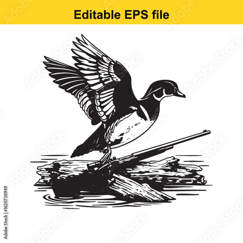 Vector art of duck and rifle illustration isolated on white background
