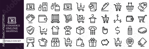 Set of E-commerce and Online Shopping – Digital Store, Cart, Payment, Delivery, Checkout, Mobile Commerce, and Retail Elements