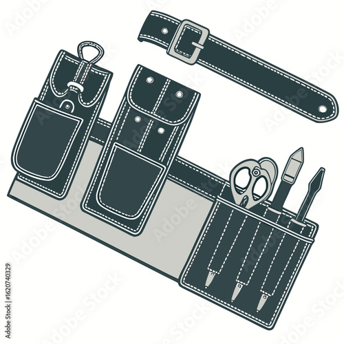 Tool belt with pockets and tools for construction and crafts