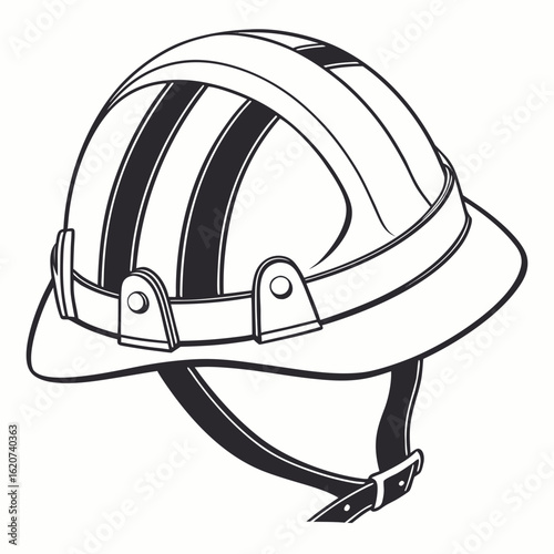 Black and white illustration of a classic safari pith helmet