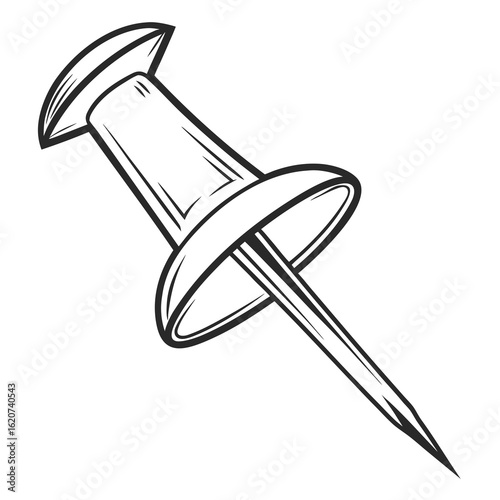 Black and white drawing of a single pushpin