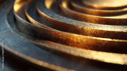 Gleaming golden bronze concentric curves with textured metallic surfaces image