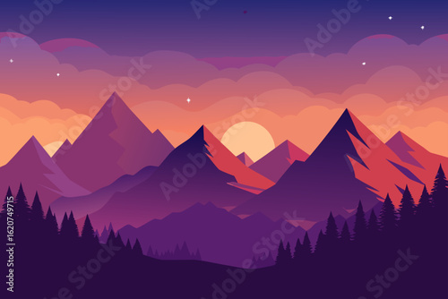 sunset in mountains