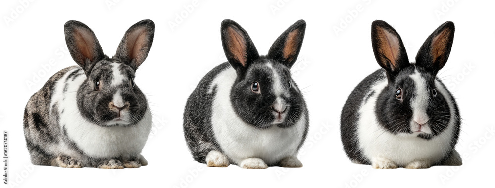 Obraz premium Three Cute Rabbits Sitting on Transparent Background for Stock Use