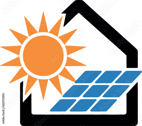 Solar energy house logo design for renewable power and green energy solutions vector illustartion
