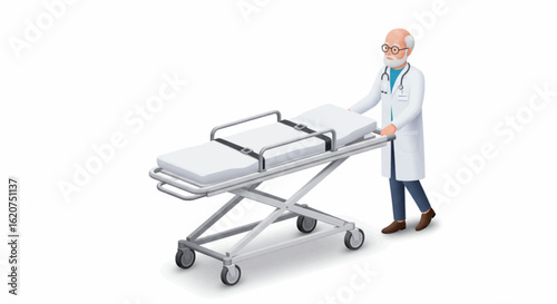 3D vector of ambulance stretcher being wheeled out