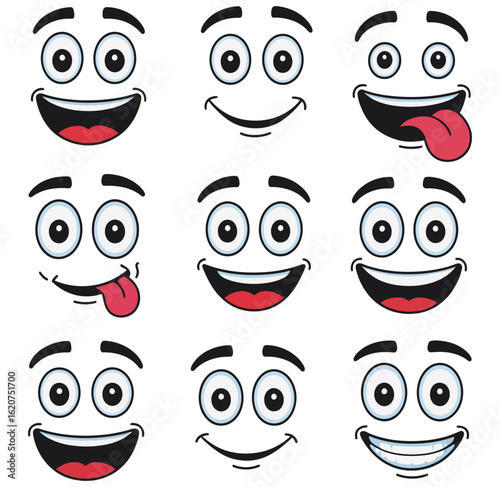 Collection of Expressive Cartoon Faces vector.Emotional Vector Icons & Funny Doodle symbol.Cartoon Face vector illustration isolated on white background